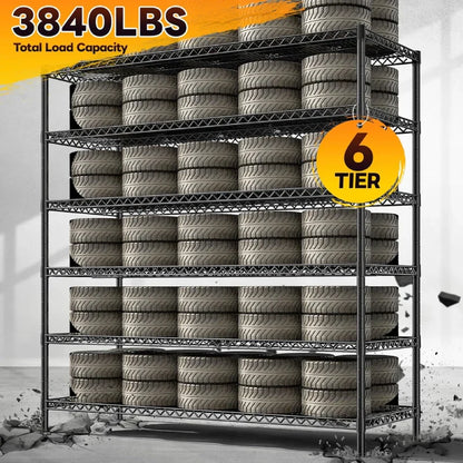 83”H 6-Tier Metal Wire Shelves, 3840lbs Heavy Duty Storage Shelves , Adjustable Storage Rack for Garage Kitchen Pantry Commercial