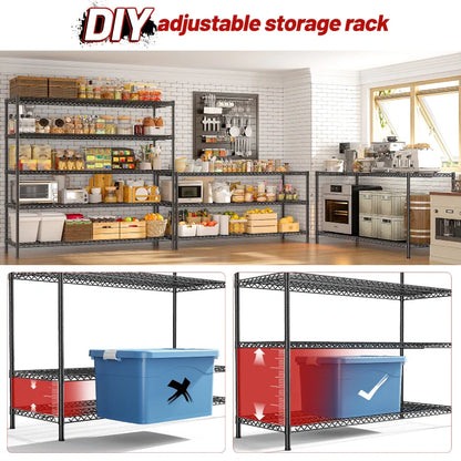 55.5"W Wire Shelving, 3200 lbs Heavy Duty Storage Racks, Metal Shelves for Garage Kitchen Basement