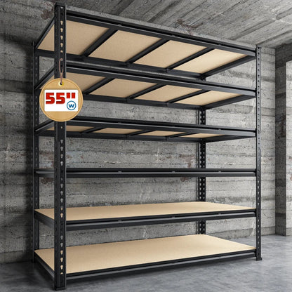 55"W Boltless Shelving Units, 6-Tier Heavy Duty Freestanding Garage Shelves Load 3060lbs, Steel Storage Racks for Pantry Basement Commercial