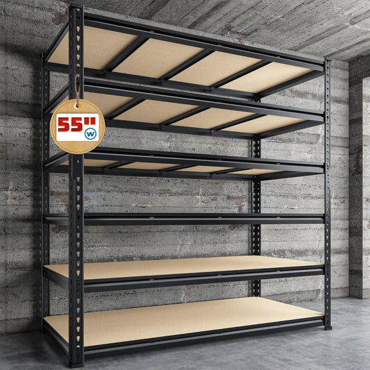 55"W Boltless Shelving Units, 6-Tier Heavy Duty Freestanding Garage Shelves Load 3060lbs, Steel Storage Racks for Pantry Basement Commercial