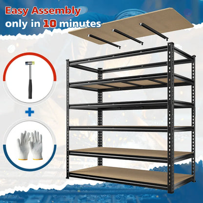 55"W Boltless Shelving Units, 6-Tier Heavy Duty Freestanding Garage Shelves Load 3060lbs, Steel Storage Racks for Pantry Basement Commercial