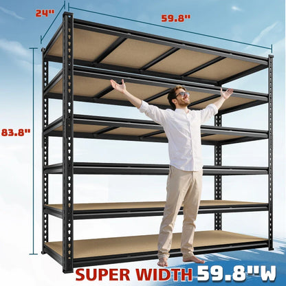 59.8”W Boltless Shelving Units, 6-Tier Heavy Duty Steel Garage Shelf Load 3000lbs, Commercial Shelving Rack for Pantry Kitchen Basement