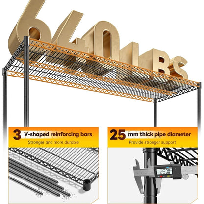 83”H 6-Tier Metal Wire Shelves, 3840lbs Heavy Duty Storage Shelves , Adjustable Storage Rack for Garage Kitchen Pantry Commercial