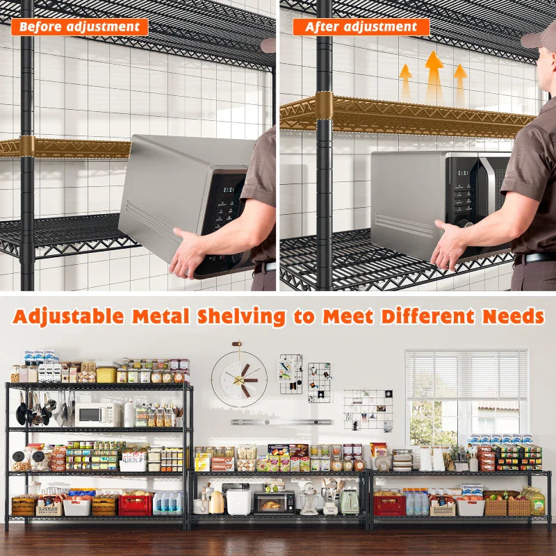 60" W Wire Rack Shelving on Wheels, 2878lbs Heavy Duty Metal Shelves Adjustable, Commercial Shelves for Garage Pantry Kitchen