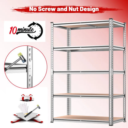 35.5"W Garage Shelving, 5-Tier Adjustable Metal Shelves, Storage Rack for Kitchen Pantry Basement, Galvanized