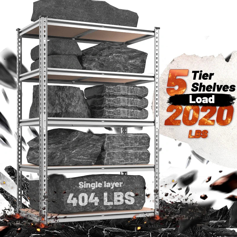 35.5"W Garage Shelving, 5-Tier Adjustable Metal Shelves, Storage Rack for Kitchen Pantry Basement, Galvanized