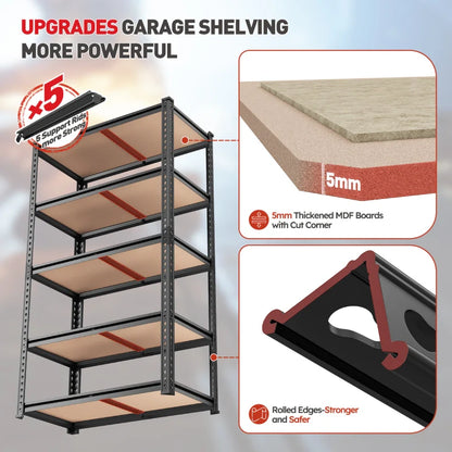 35.5“W Garage Storage Shelves, 5-Tier Adjustable Storage Rack, 2000 Lbs Heavy Duty Shelving Units, Metal Shelves for Pantry Kitchen Dorm