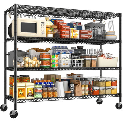 60" W Wire Rack Shelving on Wheels, 2878lbs Heavy Duty Metal Shelves Adjustable, Commercial Shelves for Garage Pantry Kitchen