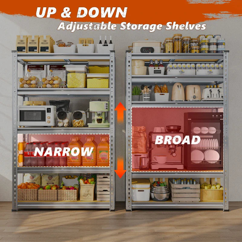 35.5"W Garage Shelving, 5-Tier Adjustable Metal Shelves, Storage Rack for Kitchen Pantry Basement, Galvanized