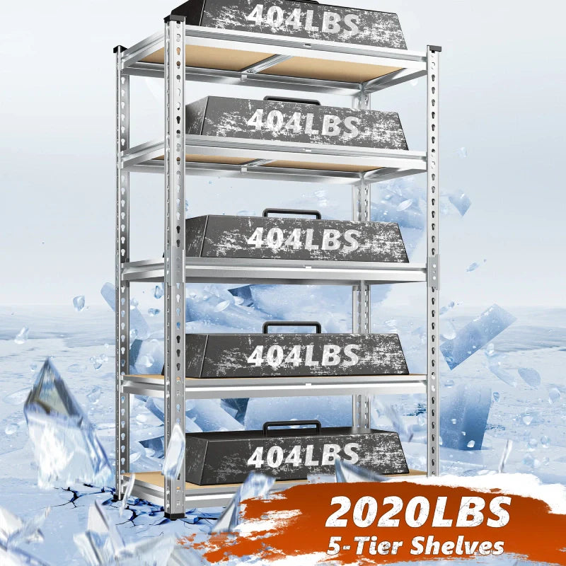 35.5"W Garage Shelving, 5-Tier Adjustable Metal Shelves, Storage Rack for Kitchen Pantry Basement, Galvanized