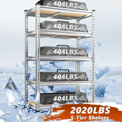 35.5"W Garage Shelving, 5-Tier Adjustable Metal Shelves, Storage Rack for Kitchen Pantry Basement, Galvanized