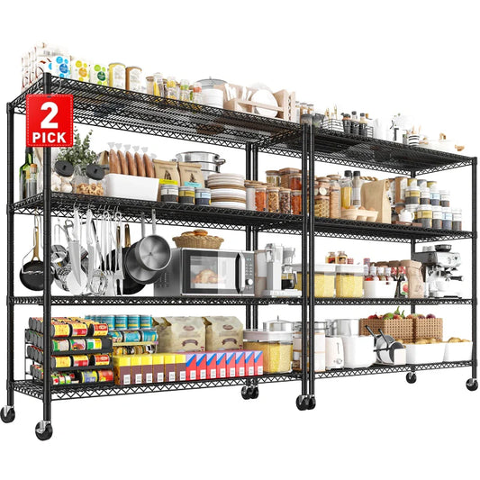 2 Pack 56”W Wire Rack Shelving with Wheels, 2600lbs Heavy Duty Metal Shelves for Commercial, Garage, Kitchen