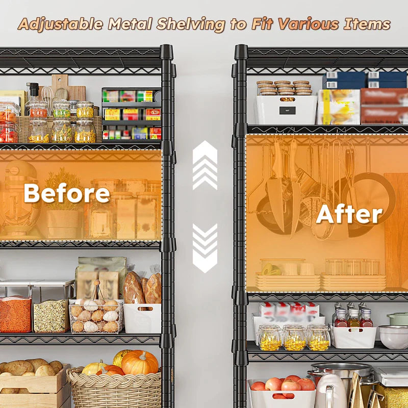 35.5"W Metal Wire Shelving with Wheels, Adjustable Outdoor Shelves with Casters for Kitchen, Pantry & Dorm