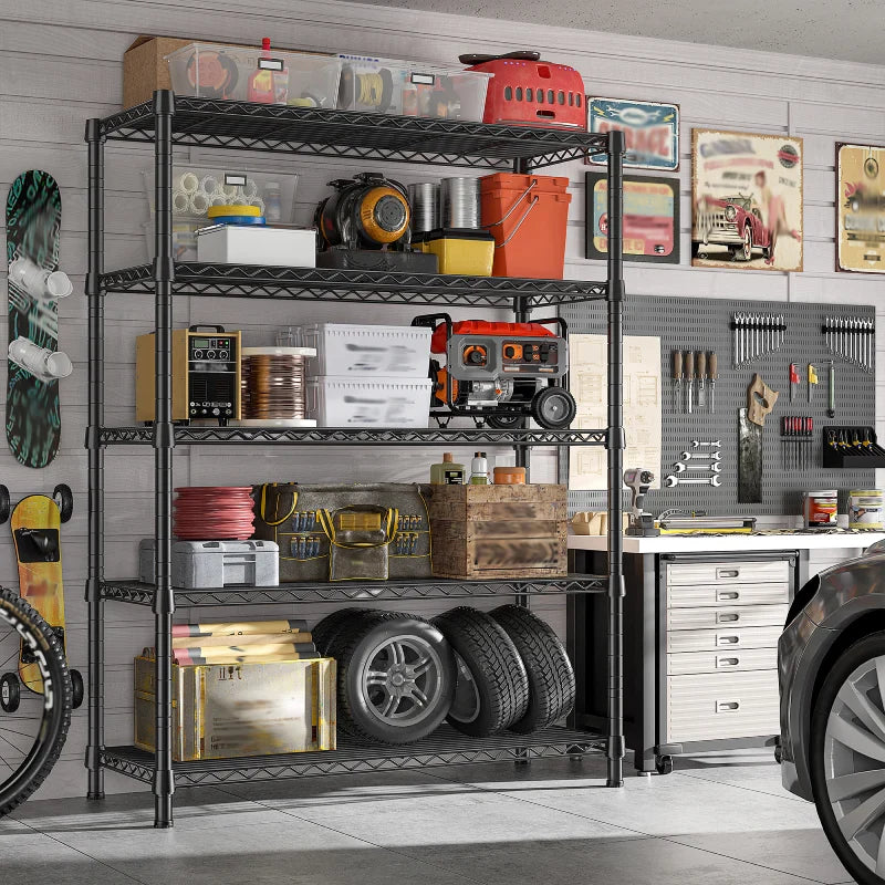 35.5"W Metal Wire Shelving with Wheels, Adjustable Outdoor Shelves with Casters for Kitchen, Pantry & Dorm