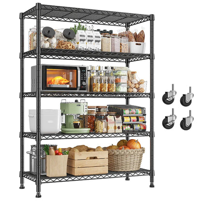 35.5"W Metal Wire Shelving with Wheels, Adjustable Outdoor Shelves with Casters for Kitchen, Pantry & Dorm