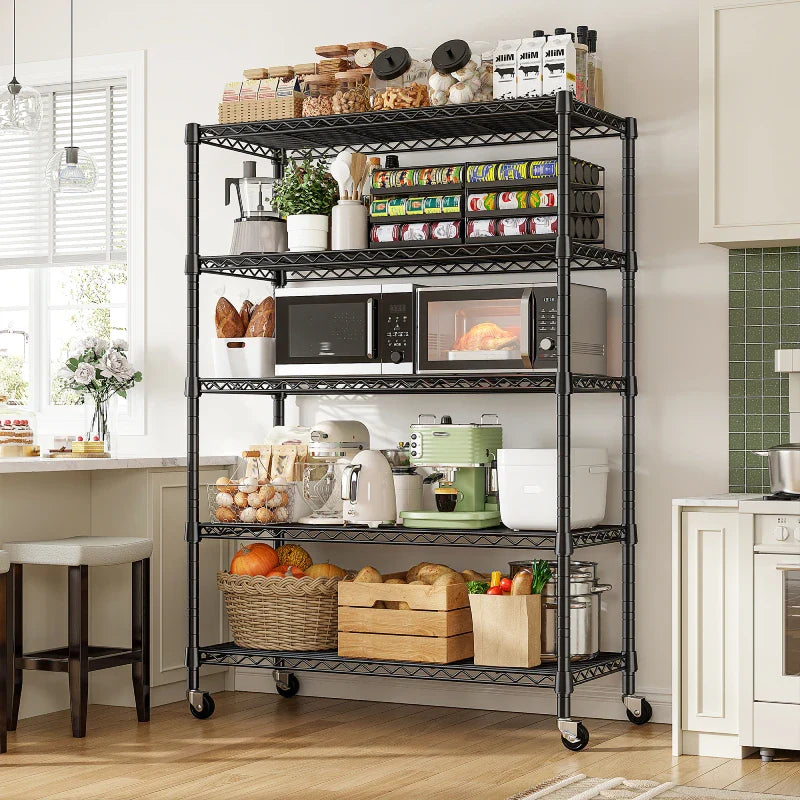 35.5"W Metal Wire Shelving with Wheels, Adjustable Outdoor Shelves with Casters for Kitchen, Pantry & Dorm