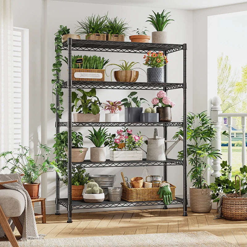 35.5"W Metal Wire Shelving with Wheels, Adjustable Outdoor Shelves with Casters for Kitchen, Pantry & Dorm