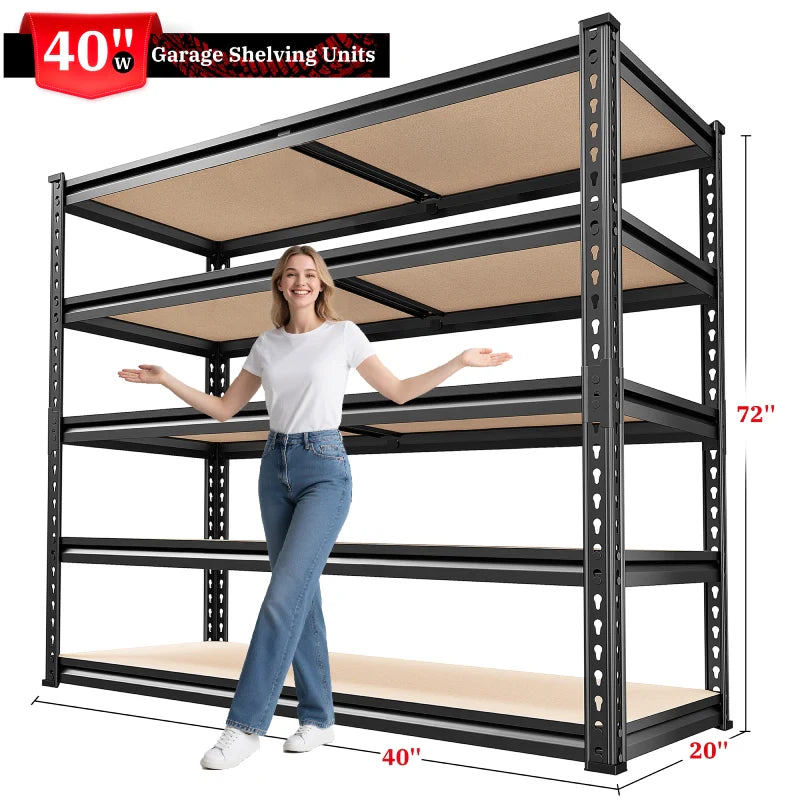 40"W x 20"D Freestanding Garage Shelving, 2,500lbs Heavy Duty Steel Shelves, Adjustable Commercial Shelving Racks for Basement Pantry Kitchen
