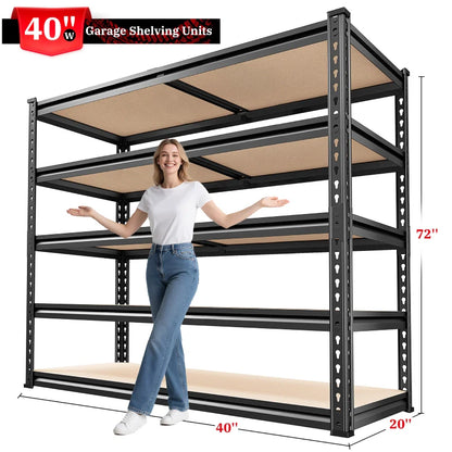 40"W x 20"D Freestanding Garage Shelving, 2,500lbs Heavy Duty Steel Shelves, Adjustable Commercial Shelving Racks for Basement Pantry Kitchen