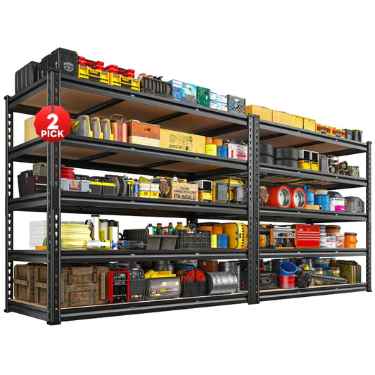 2 Pack Garage Shelf, 48.2''W Adjustable Steel Shelving Rack Load 3000lbs, Boltless Shelving for Basement Warehouse Commercial
