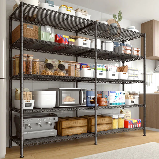62"W Wire Shelving Units Load 1550LBS, 5-Tier Metal L Shaped Wire Shelves, Adjustable Shelving Rack for Pantry Kitchen Basement