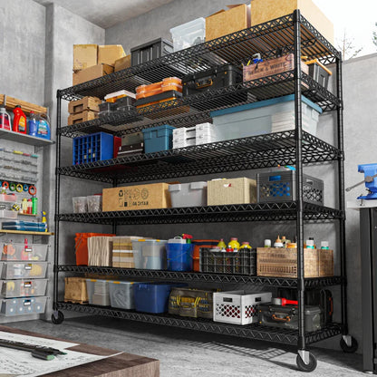 60''W X 82.6" H Wire Shelves on Wheels, 3598 lbs Heavy Duty Commercial Shelving Rack, Adjustable Steel Shelves for Kitchen Pantry