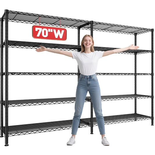 72"H Wire Shelving, 1600Lbs Metal L Shaped Shelves Adjustable, 70"W Storage Racks for Pantry Kitchen