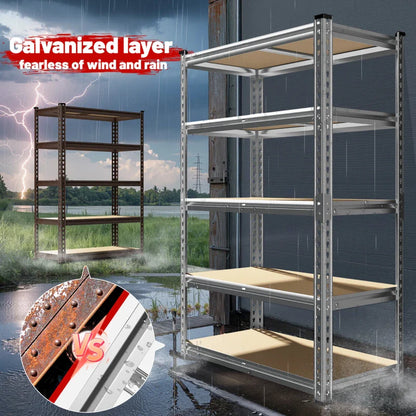 35.5"W Garage Shelving, 5-Tier Adjustable Metal Shelves, Storage Rack for Kitchen Pantry Basement, Galvanized