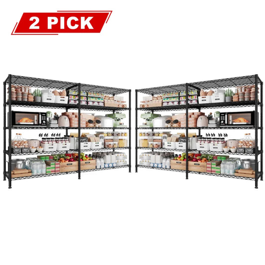 2 Pack Wire Shelving Units, 62"W Adjustable Storage Shleves Load 1550LBS, Metal Rack for Pantry Kichen Commercial