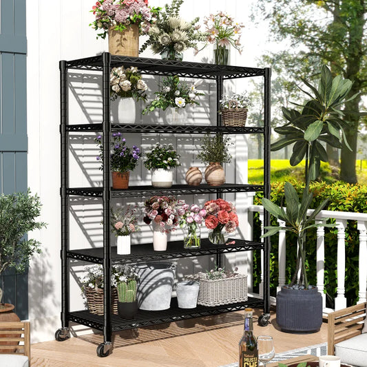 35.5"W Metal Wire Shelving with Wheels, Adjustable Outdoor Shelves with Casters for Kitchen, Pantry & Dorm