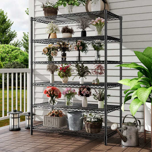 35.5"W Wire Storage Shelves, 6-Tier Adjustable Outdoor Metal Shelves for Kitchen Pantry Basement