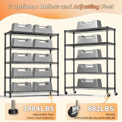 35.5"W Metal Wire Shelving with Wheels, Adjustable Outdoor Shelves with Casters for Kitchen, Pantry & Dorm