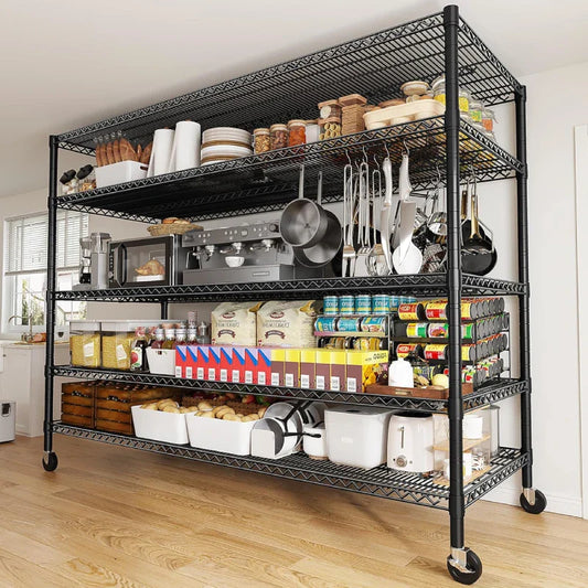 55.5"W Wire Shelving Unit With Wheels, 2998Lbs Metal Garage Shelves Adjustable, Wire Shelving Rack for Pantry Kitchen Basement
