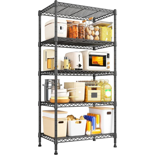 21.6"W Storage Shelves, 5-Tier Adjustable Wire Shelving, Metal Rack for Kitchen Pantry Storage