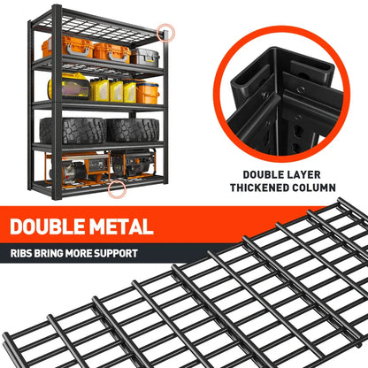 72"H 5-Tier Storage Shelves for Basement 2550LBS Adjustable Shelving for Garage Warehouse Pantry