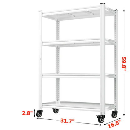 59.8"H 4-Tier Rolling Metal Shelving Rack 530LBS Adjustable Shelving Units for Pantry, Kitchen, Basement