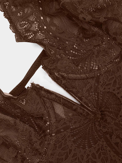 【🔥Big Sale🔥】【80% off for a limited time】Shapewear Lace Deep-V Neck Bodysuits or Faux Leather Skirts
