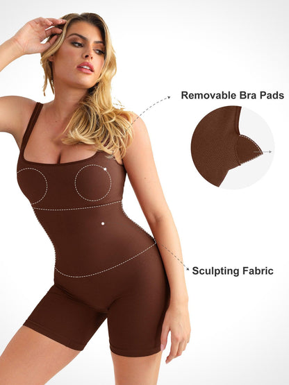 【🔥Big Sale🔥】【80% off for a limited time】Shapewear Seamless Square Neck Workout Jumpsuit or Romper