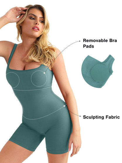 【🔥Big Sale🔥】【80% off for a limited time】Shapewear Seamless Square Neck Workout Jumpsuit or Romper