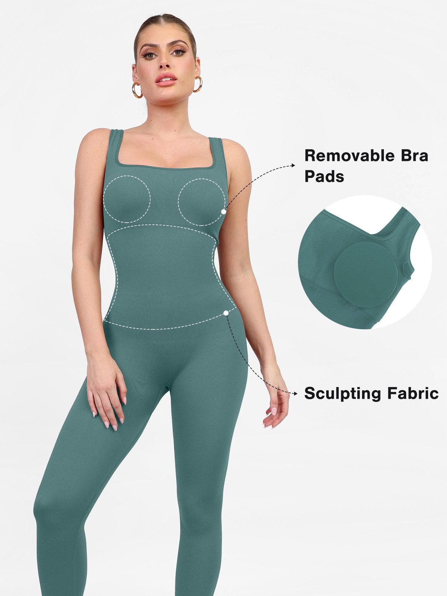 【🔥Big Sale🔥】【80% off for a limited time】Shapewear Seamless Square Neck Workout Jumpsuit or Romper
