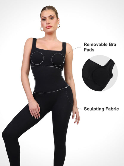 【🔥Big Sale🔥】【80% off for a limited time】Shapewear Seamless Square Neck Workout Jumpsuit or Romper