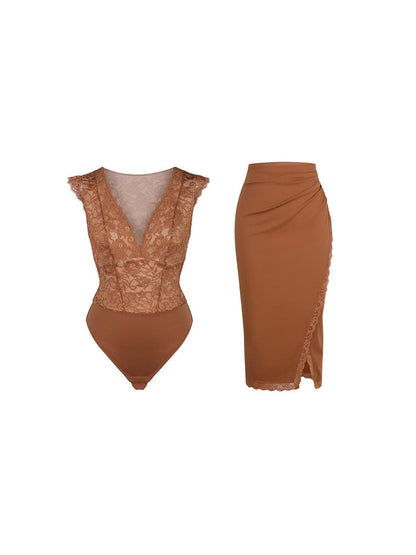 【🔥Big Sale🔥】【80% off for a limited time】Shapewear Sculpting Lace Bodysuit or Midi Skirt or Shrug