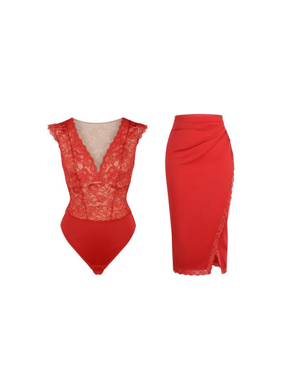 【🔥Big Sale🔥】【80% off for a limited time】Shapewear Sculpting Lace Bodysuit or Midi Skirt or Shrug