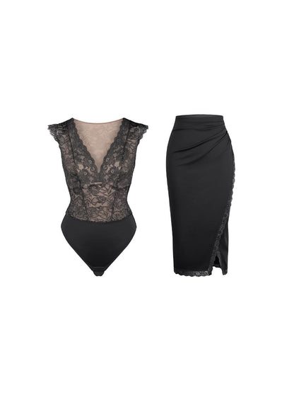 【🔥Big Sale🔥】【80% off for a limited time】Shapewear Sculpting Lace Bodysuit or Midi Skirt or Shrug