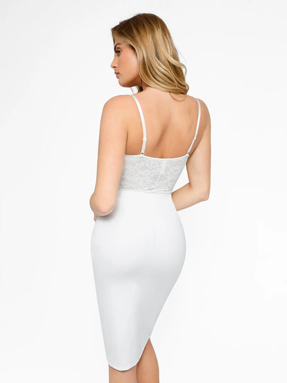 【🔥Big Sale🔥】【80% off for a limited time】Shapewear Sculpting Lace Corset Midi Slip Dress