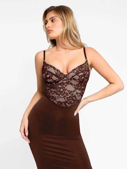 【🔥Big Sale🔥】【80% off for a limited time】Shapewear Sculpting Lace Corset Midi Slip Dress