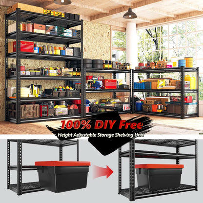 48"in x 18"in Heavy Duty Metal Shelving 3300LBS  Industrial Storage Shelves 6 Tires Black Shelves Adjustable Shelving food store shelves for Garage,Warehouse,Basement