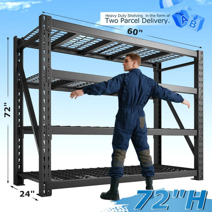 60"W 11000LBS Ultra Heavy-Duty Garage Shelving 72" H Industrial Shelving Adjustable 4-Tier Metal Garage Shelving Unit for Warehouse, Commercial, Shop, Basement
