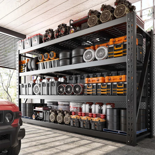 shelves 4-Tier Industrial Storage Rack 77.2"W 8500LBS Shelves with Metal Heavy Duty Garage Shelving Adjustable Shelving for Warehouse, Industrial, basement, Laboratory
