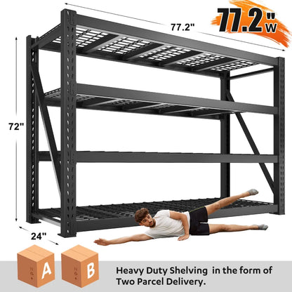 shelves 4-Tier Industrial Storage Rack 77.2"W 8500LBS Shelves with Metal Heavy Duty Garage Shelving Adjustable Shelving for Warehouse, Industrial, basement, Laboratory